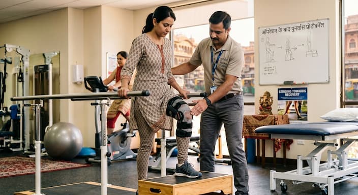 Physiotherapist supporting a patient during post-surgical rehabilitation at Healmotus Physio Care